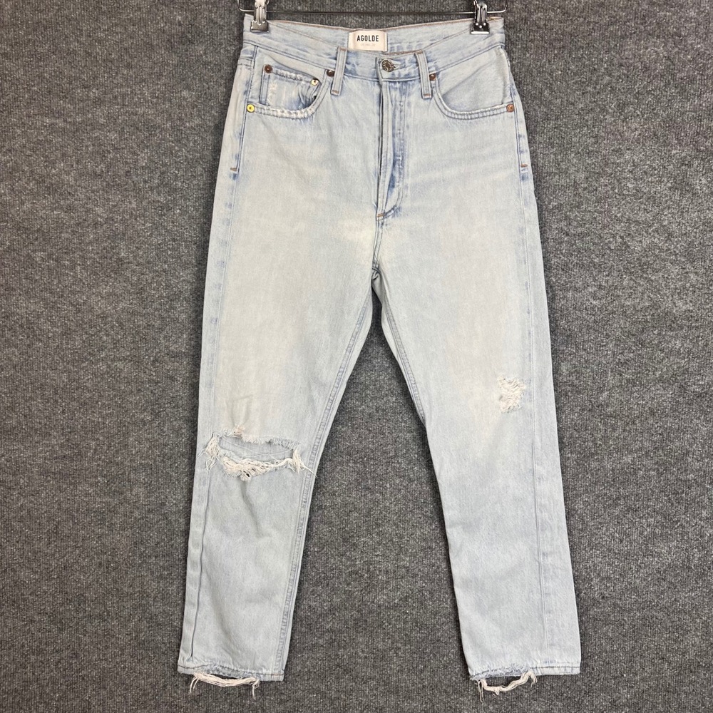 AGOLDE Riley Jeans Womens 25 Light Wash Good Distressed High Rise Straight Leg